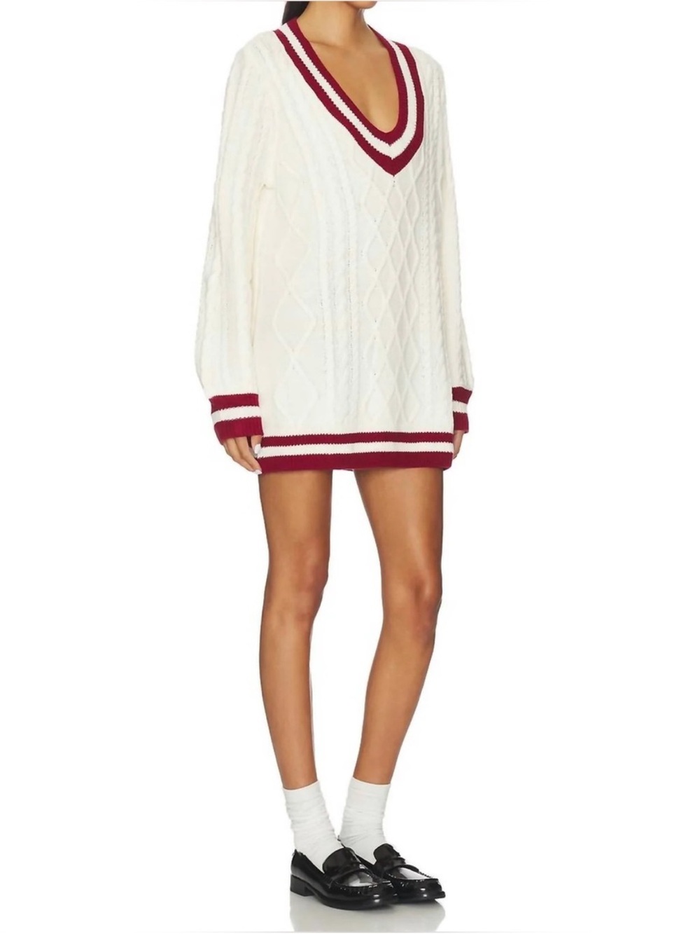 Show Me Your Mumu Tailgate Cable Knit Sweater Dress Cranberry NWT S